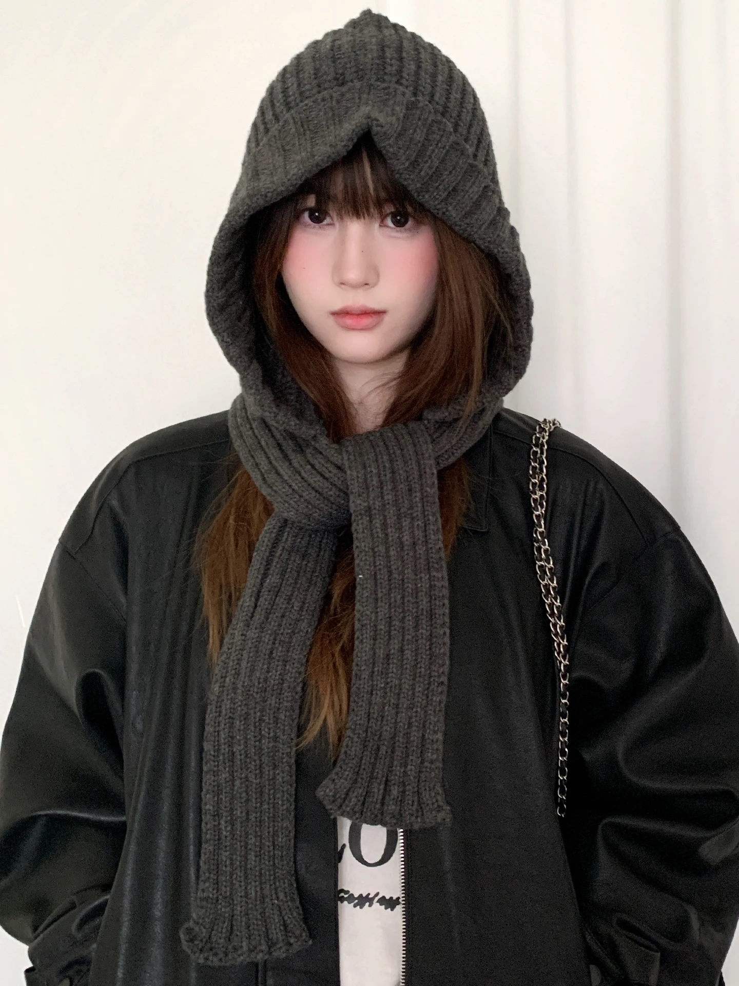 Red Knitted Balaclava For Women Vintage Warm Earmuffs And Neck Warmer Combined Lei Feng Hat For Autumn And