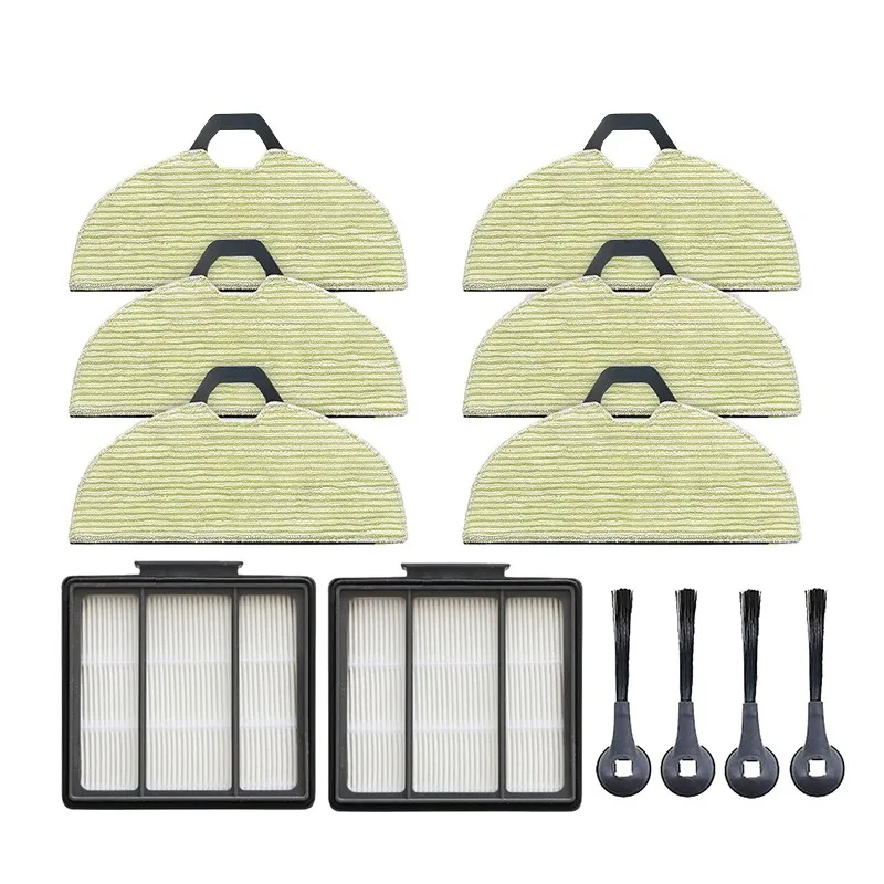 12 buah Kit suku cadang pengganti, sikat samping filter HEPA bantalan pel pembersih untuk hiu RV2001WD AV2001WD Aksesori vakum Robot