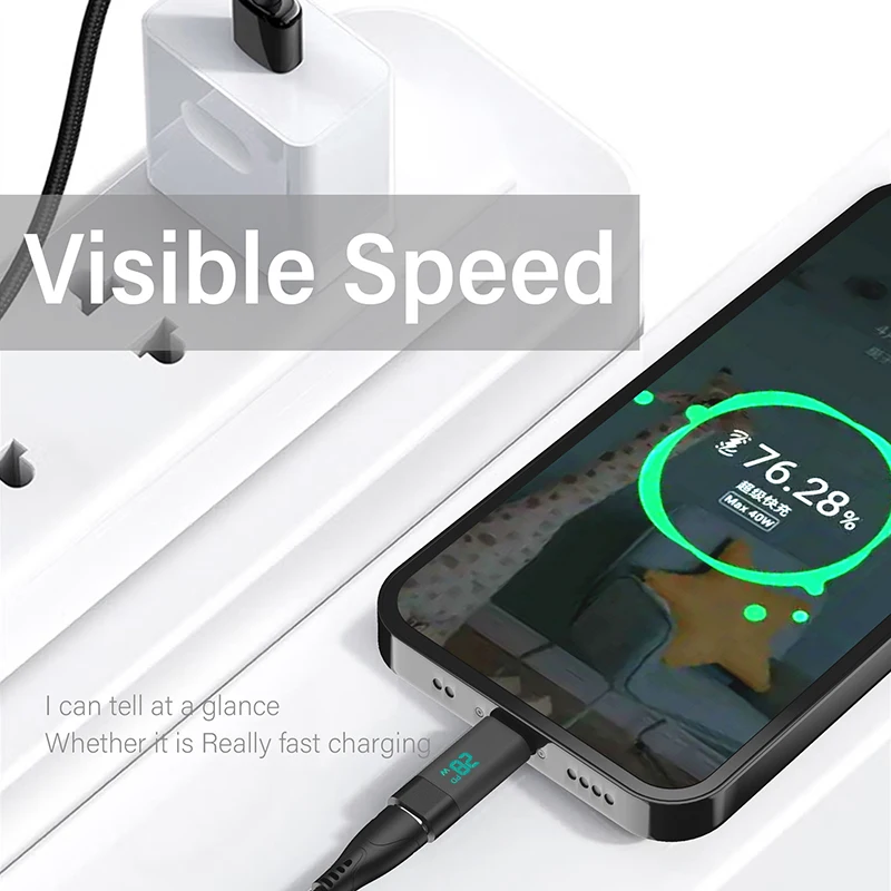 1PCS Power Digital Display Type C to Type C Adapter For USB to Type C Cable Type C to Type C Cable Fast Charging Cable Visible