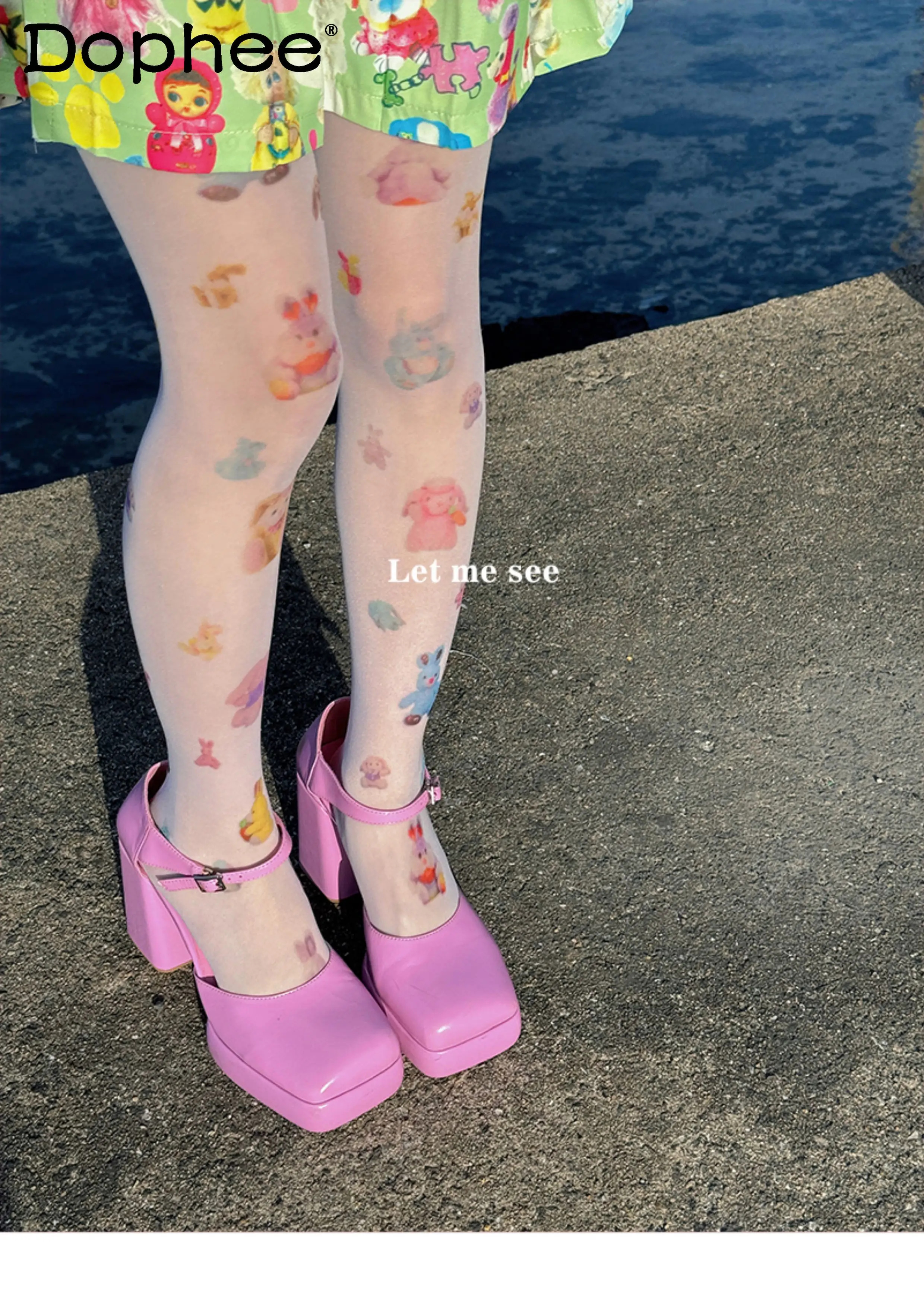 

Japanese Original Lolita Cartoon Anime Print Thin Stockings Doll Cute Girly Personality Base Socks