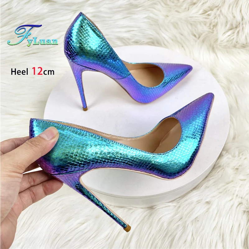 Eleganckie damskie czółenka w kolorze marzeń, płytkie, holograficzne szpilki, pojedyncze buty, damskie buty na wieczorne przyjęcie, wysokie obcasy 8 cm, 10 cm, 12 cm