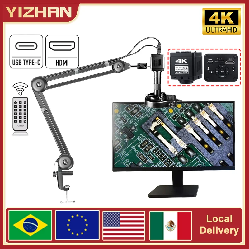 

YIZHAN 150X Lens Electronic Welding Microscope 1080P/4K/48MP/60MP HD Industrial Cameras Freeze Contrast for PCB Repair Tools