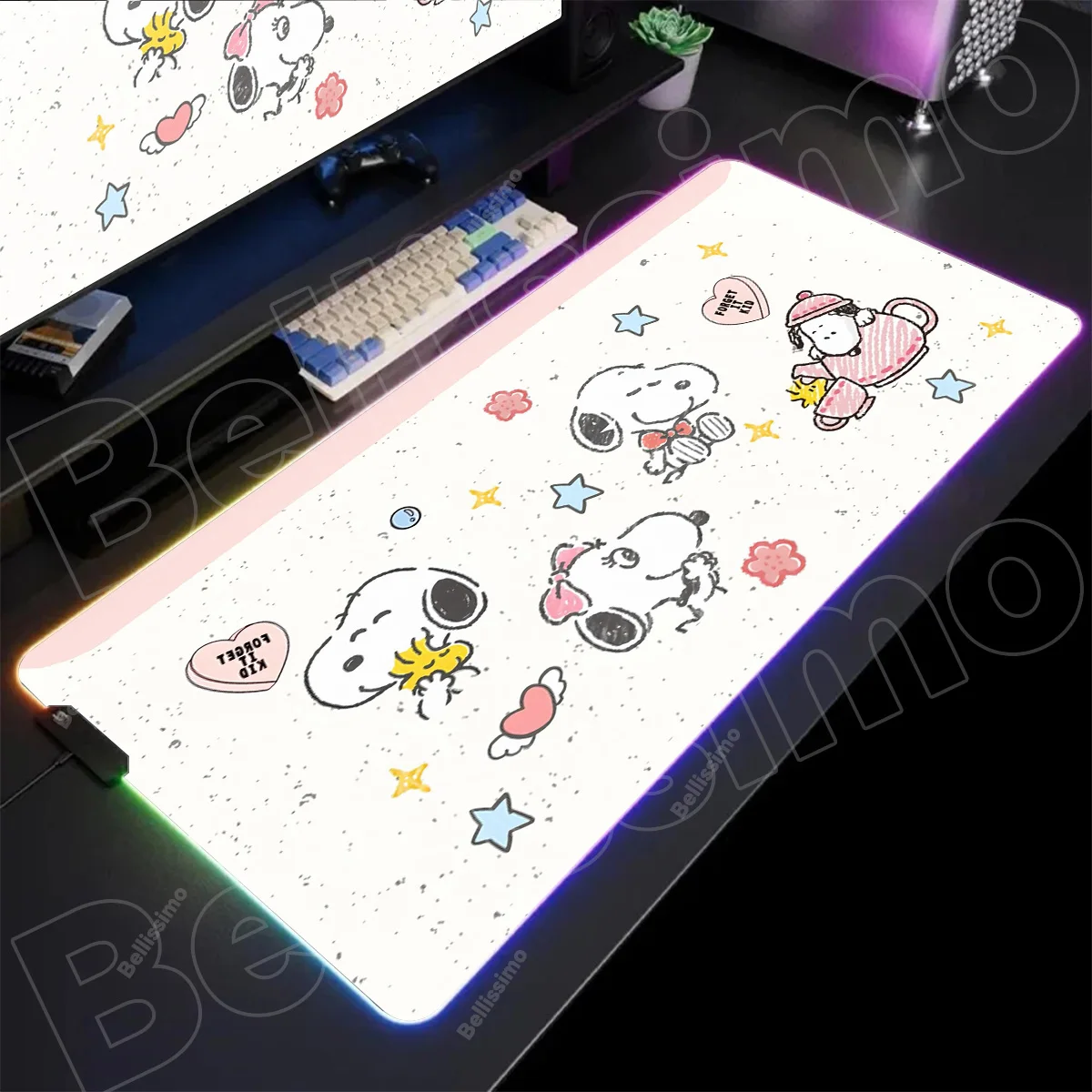 Bonito dos desenhos animados dos desenhos animados amendoim cão s-noopys impressão mouse pad jogos rgb mousepad teclado retroiluminado portátil tapete de mesa
