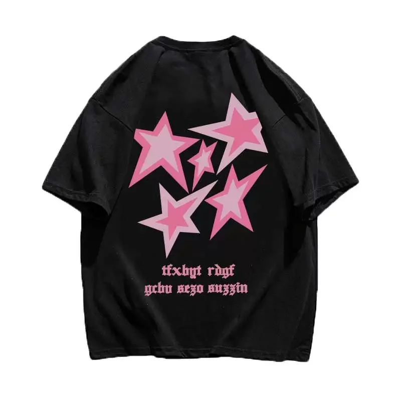 260 Grams Heavy Cotton Short Sleeved Shirts Star Print Loose Oversized Womens T-Shirt for Summer Girls T-Shirt Harajuku Clothing