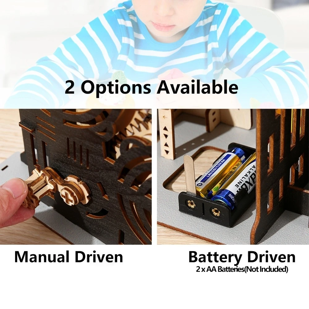 DIY Assemble 3D Wooden Puzzle Marble Run Set - Mechanical Model Building Kits for Adult Kids - STEAM Educational Toys and Gifts