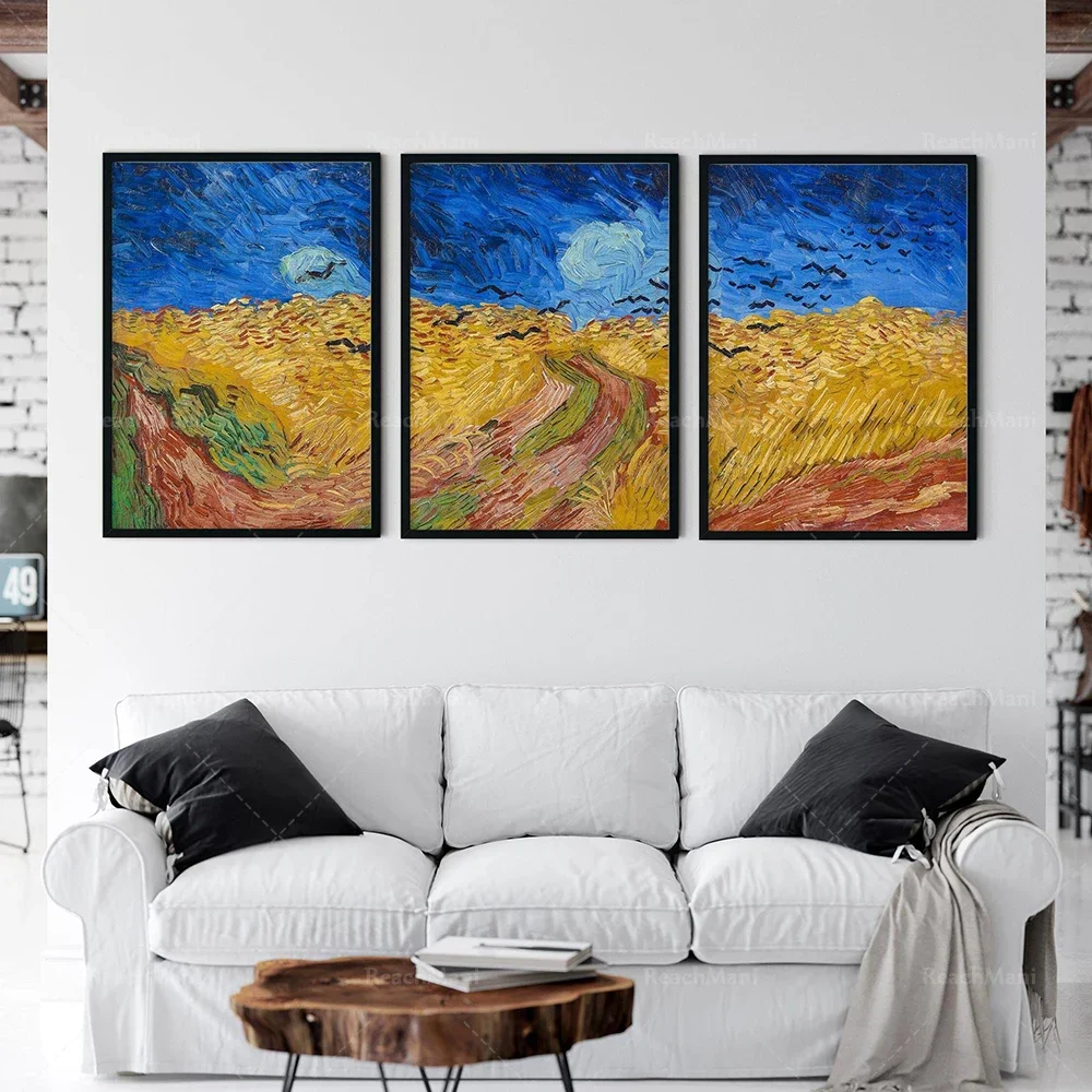 Vincent van Gogh Art Prints, Crow's Wheat Field, Famous Landscape Paintings, Home Decor Wall Art Posters
