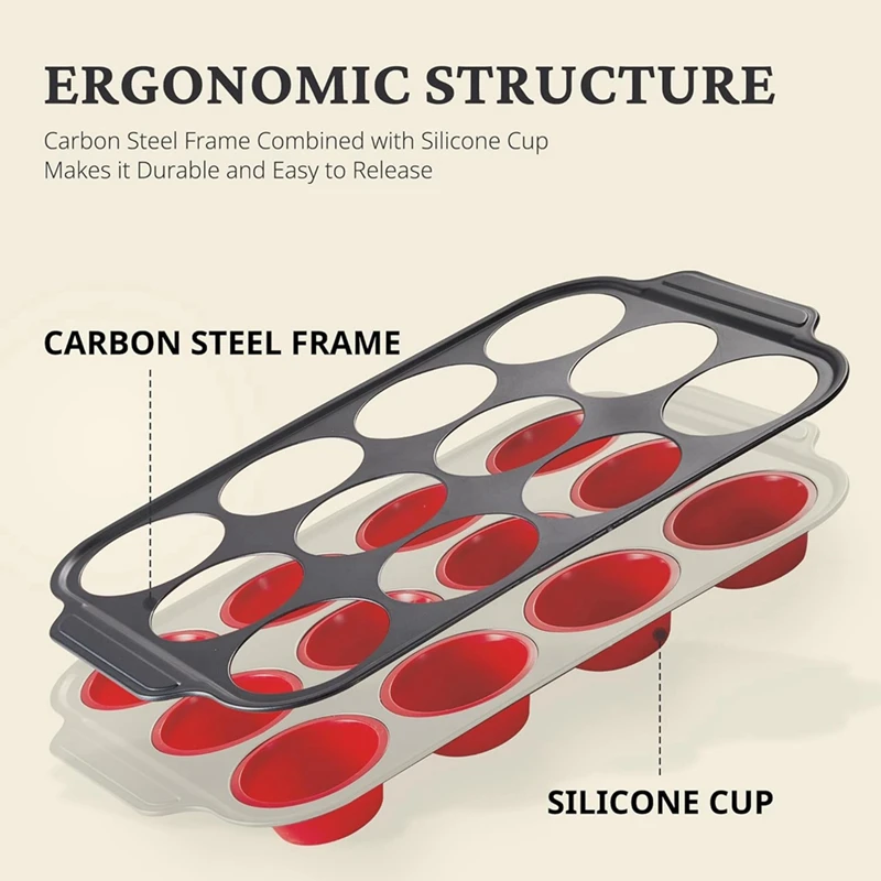 Silicone Muffin Pan With Metal Frame, Egg Bite Maker Silicone Molds For Baking, Cupcake Pans 12 Regular Size