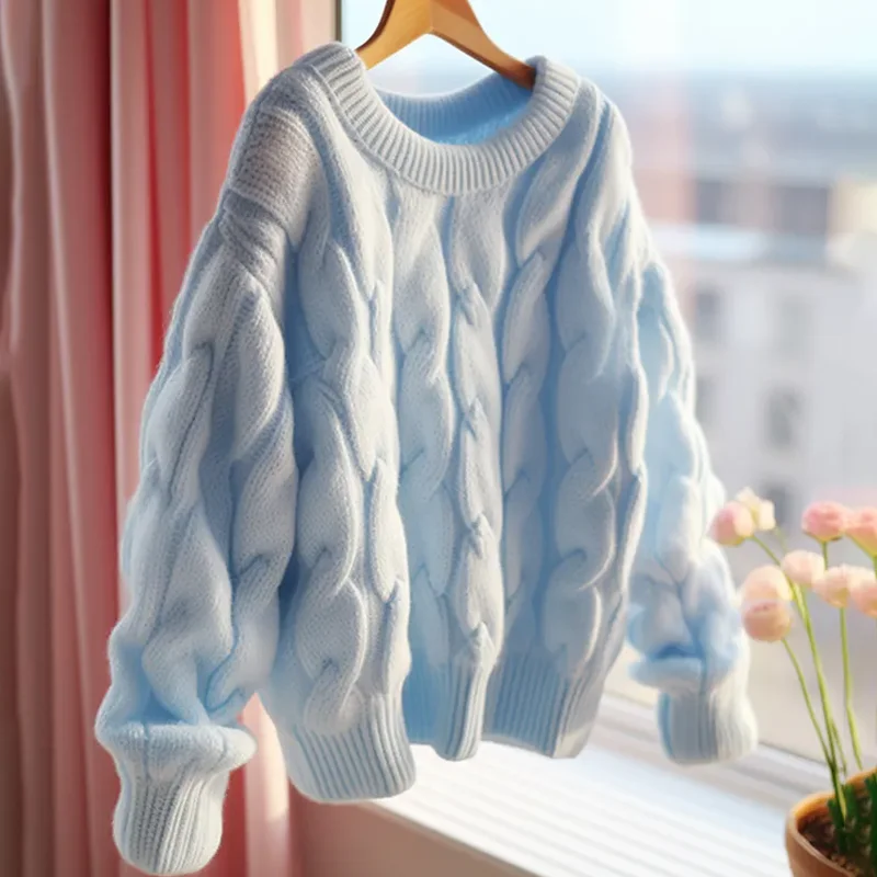 

Chic Knitwear Sweater Jacket Women's Outer Wear Autumn Winter New Heavy Industry Fashion Loose Long Sleeve Pullover Sweater Tops