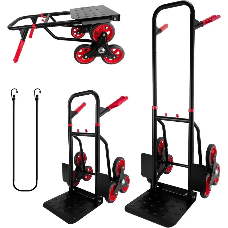 Stair Climber Hand Truck Dolly, Heavy Duty 330 Lb Capacity Trolley Cart with Telescoping Handle and Rubber Wheels 6 Rubber