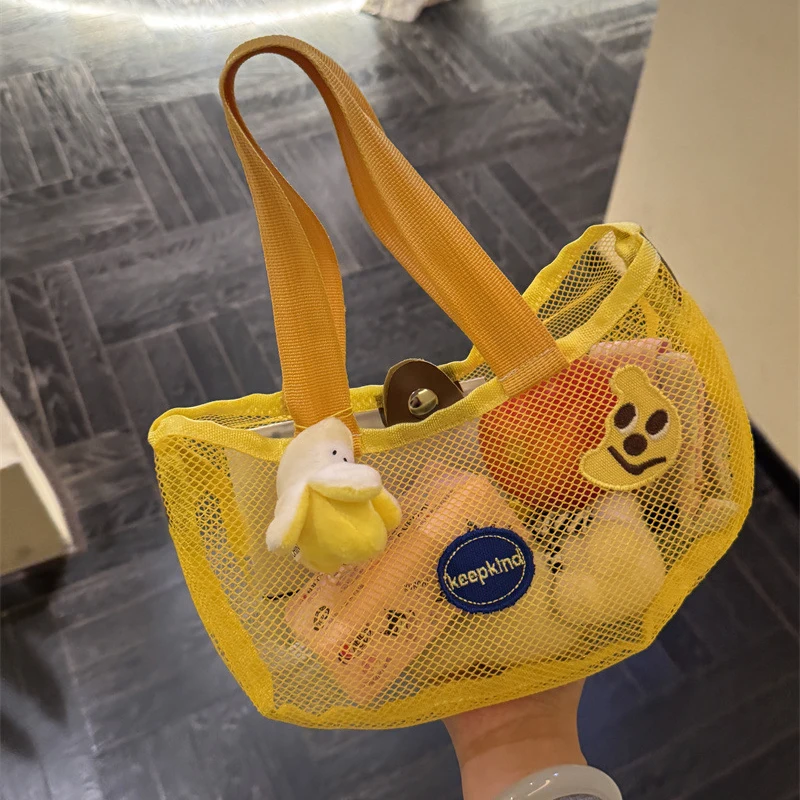 Cute Apple Shape Mesh Tote Beach Bag Portable Multifunctional Storage Bathroom Shower Draining Quick Dry Transparent Handbag view 5