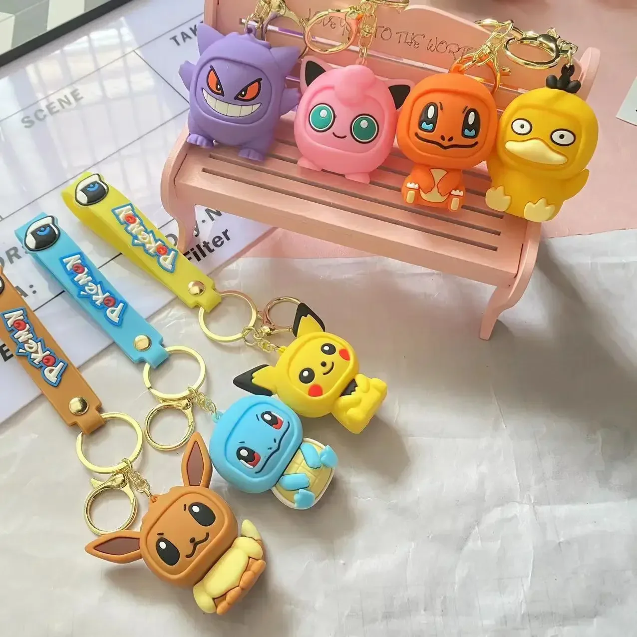 Pokemon Keychain Batch Pendant Pokemon Keyring Cute Pikachu Doll Bag Car Pendant for Birthday Kids Gift Toys Charm Bulk Gourd