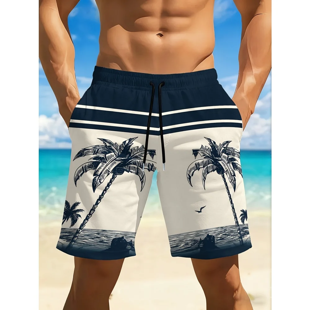 Hawaii Coconut Tree Beach Shorts Swimwear 3D Print Men's Oversized Surfing Board Pants Holiday Swimsuits Fashion Men's Shorts