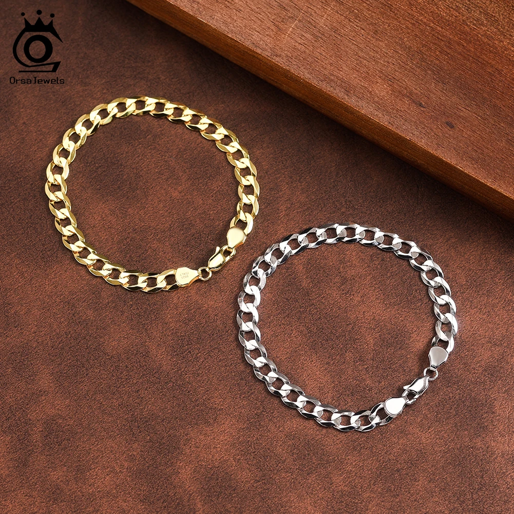 

ORSA JEWELS 925 Sterling Silver Chunky 2mm 6mm Cuban Link Chain Bracelet For Unisex Punk Hand Chain Minimalist Jewelry SB123