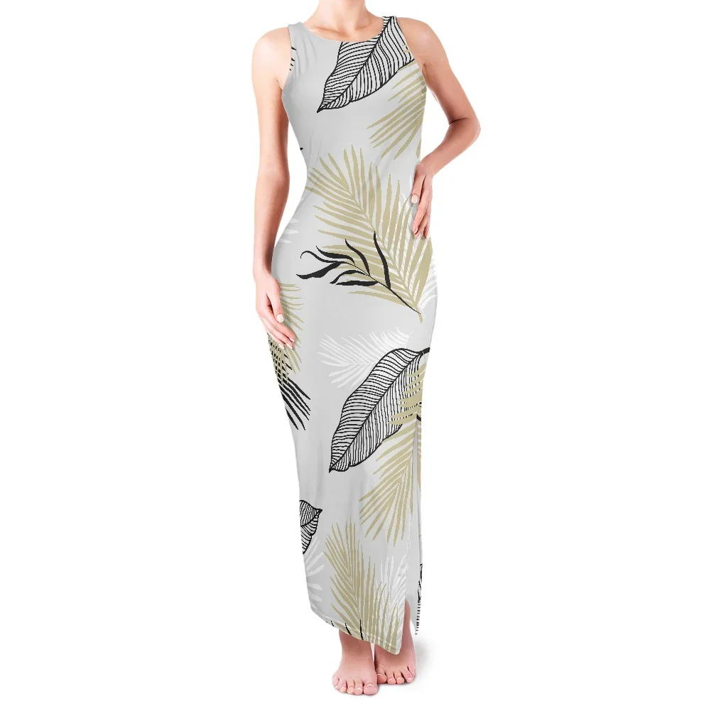 Women Hawaii Tribal Bodycon Split Maxi Dress, Colorful Tie Dye, Tropical Palm Leaf, Sexy Dresses, Elegant Evening Party Outfits