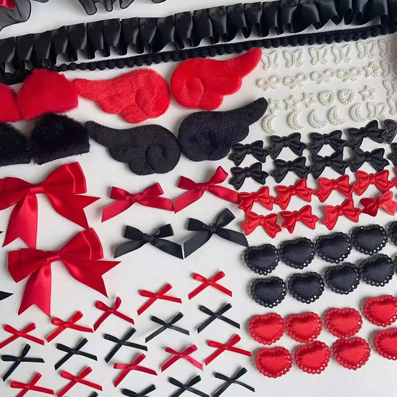 Schwarz-Rotes Spitzen-DIY-Bastelset für Taschen, Abzeichen, Kartenhalter, Dekoration, Itabag, Tani Mi Zubehör, Handgemachte Bastelmaterialien