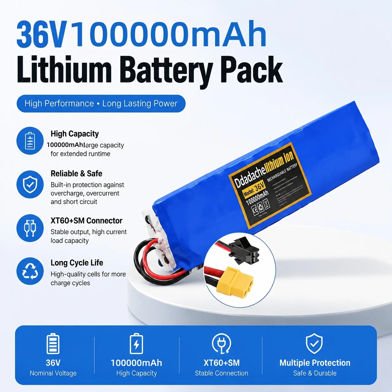 2026 Neuer 10S3P 36V 100Ah 18650 wiederaufladbarer Lithium-Akku mit integriertem BMS-Schutz, Ersatzakku für M365 Elektroroller