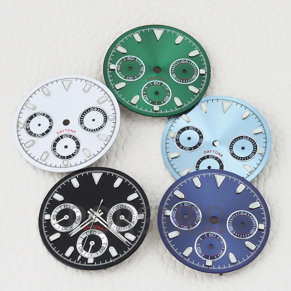 

29mm Watch Dial for vk63 Quartz Movement Green Luminous Dial hands Watch Repair Accessories Fit for DAYTONA 40mm Watch Cases