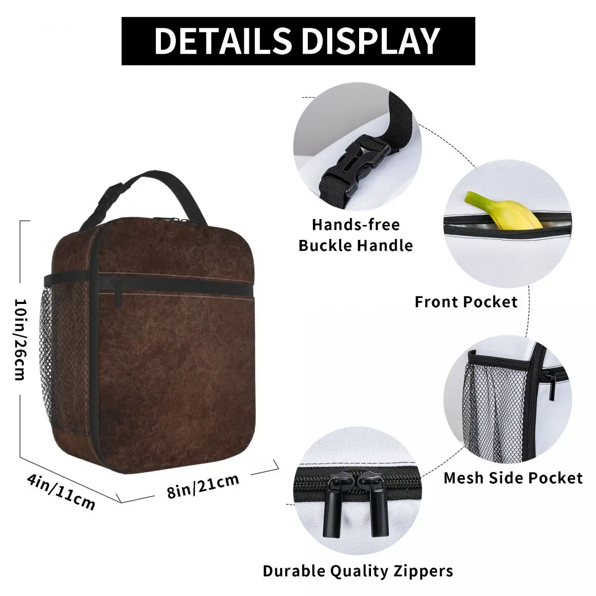 Brown Leather Vintage Textures Pattern Insulated Lunch Bag  Office Cooler Thermal Food Box Tote Portable Lunch Boxes Container