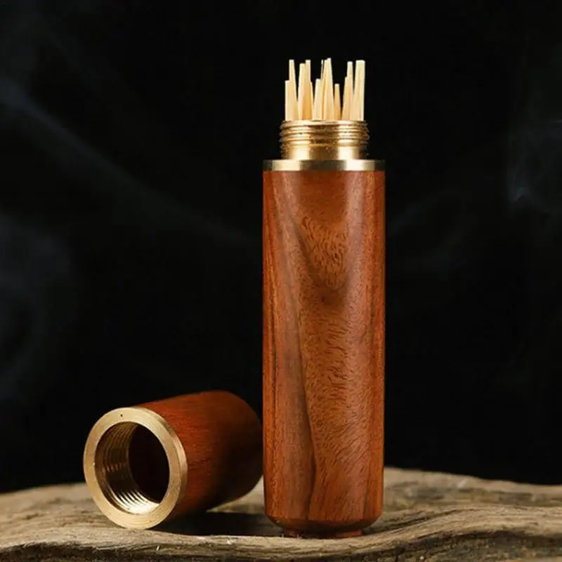 Travel Toothpick Holder Wood Small Toothpick Case Retro Needle Storage Tube Portable Multifunctional Decorative Storage Case