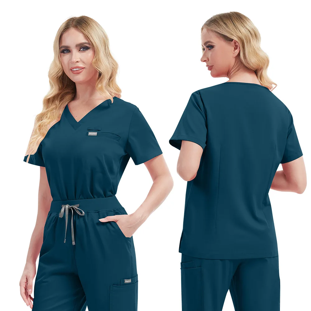 Dentist Workwear Medical Nurse Accessories Solid Color Scrubs Tops Straight Pants More Pockets Scrub Set Clinical Doctor Uniform view 2