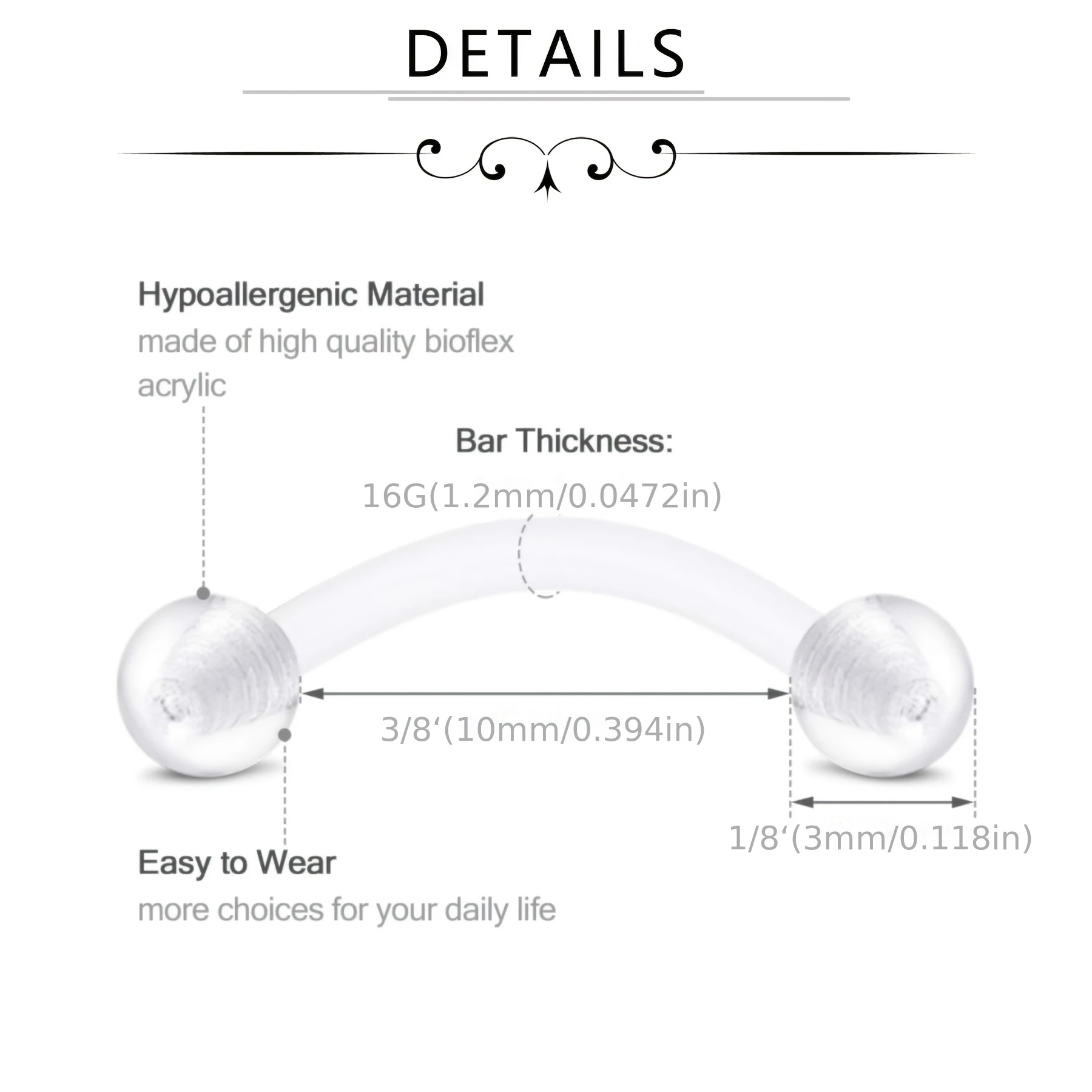 15pcs Clear Flexible Plastic Daith Ear Stud Rook Earrings Nose Ring Eyebrow Rings Curved Barbells Belly Piercing Retainers 16G