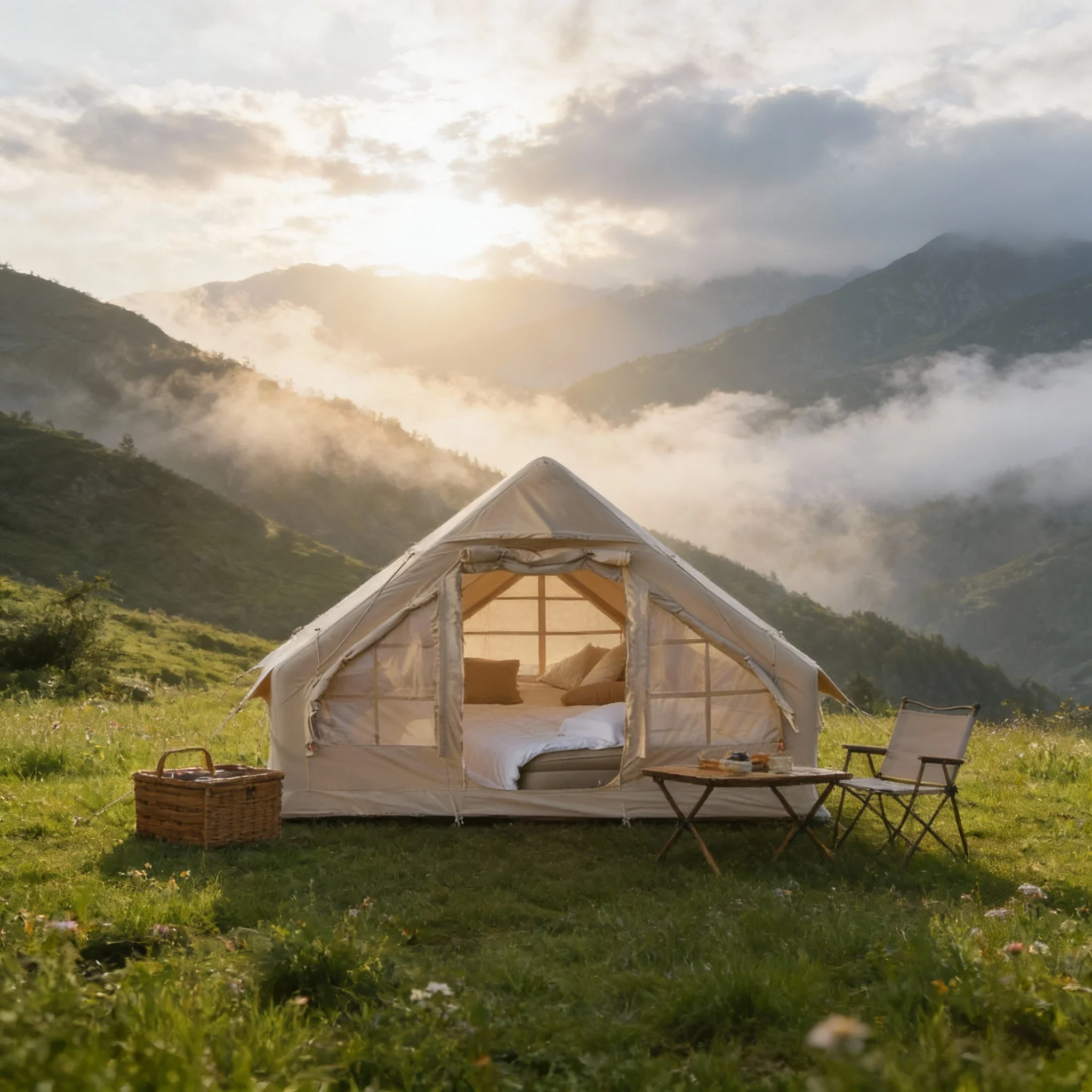 

Inflatable Camping Air Tent Easy Setup Waterproof Windproof 4 Seasons Oxford Cabin Tent with Window