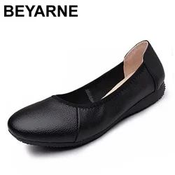 BEYARNE Genuine Leather Women Flats,Fashion Black Pointed Toe Ladies Ballet Flats,Brand Designer Ballerina Woman Flats Shoes