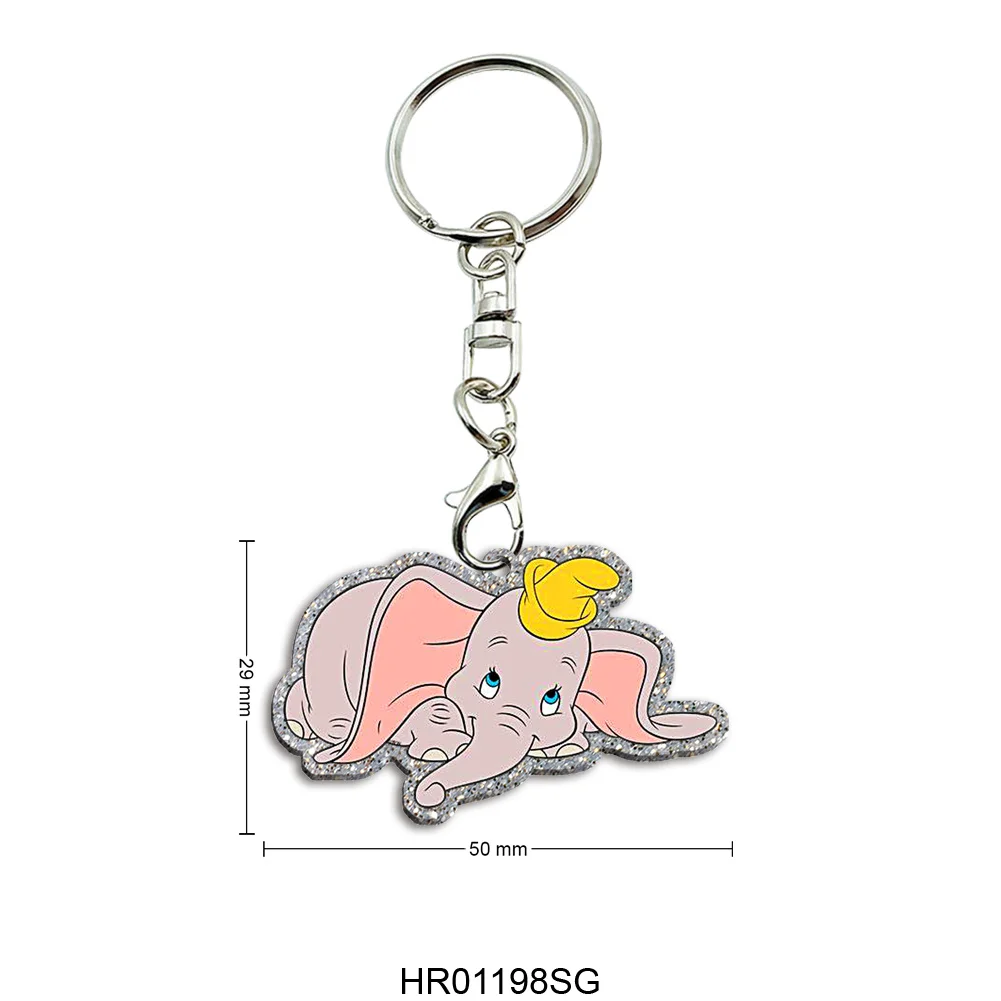 LLavero acrílico con purpurina gruesa de Anime de 50mm, llavero con figuras de Cosplay de Disney Dumbo, regalos para seguidores de cumpleaños