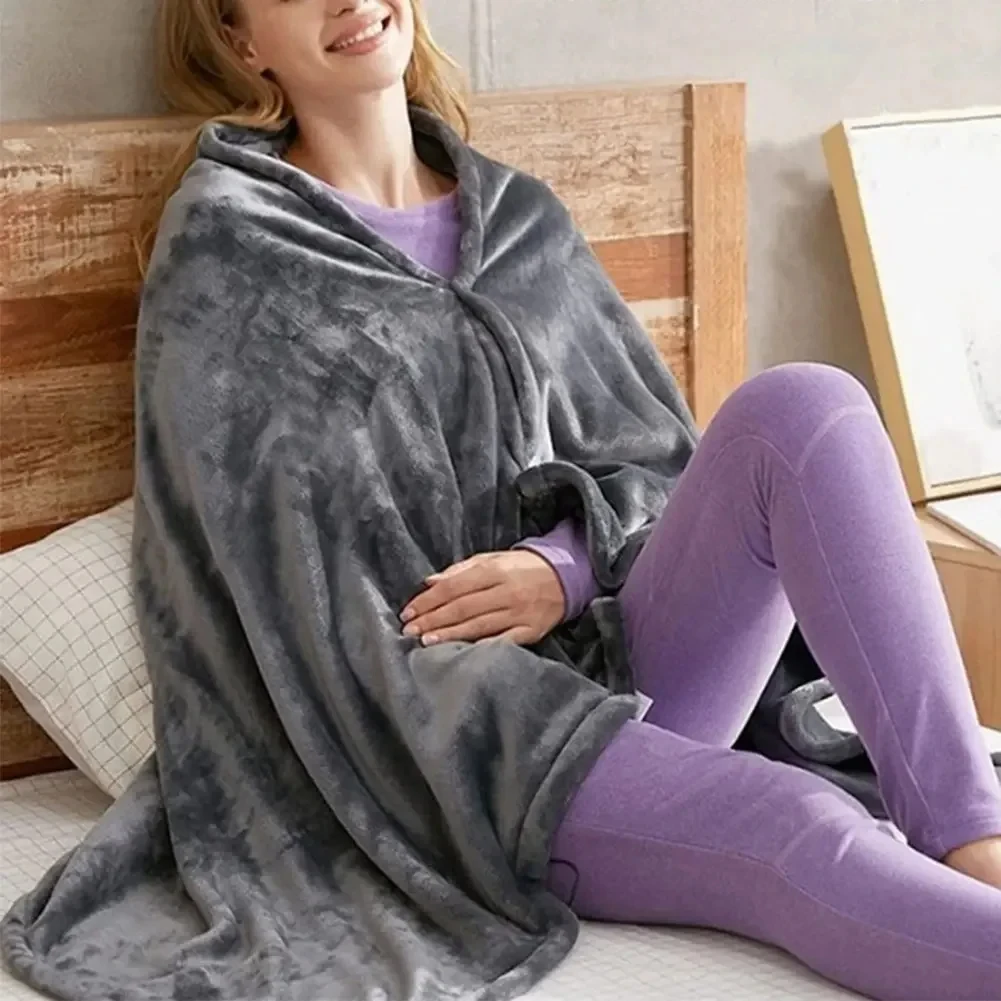 USB Electric Heated Blanket 3 Heating Levels Fleece Heated Blanket Wearable Throw Over Blanket for Household and Office