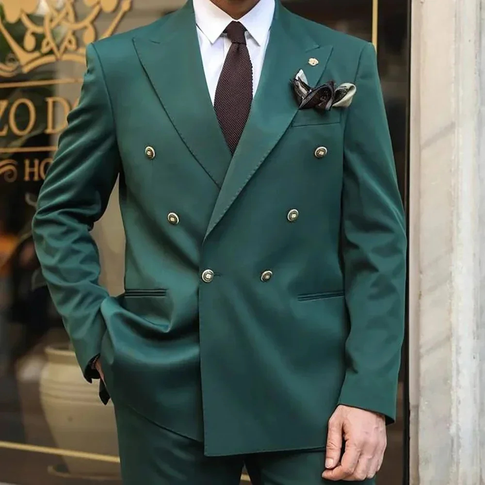 

Casual Men's Suits 2 Piece Slim Business Daily Male Suit Fashion Double Breasted Peak Lapel Wedding Party Costume (Jacket+Pants)
