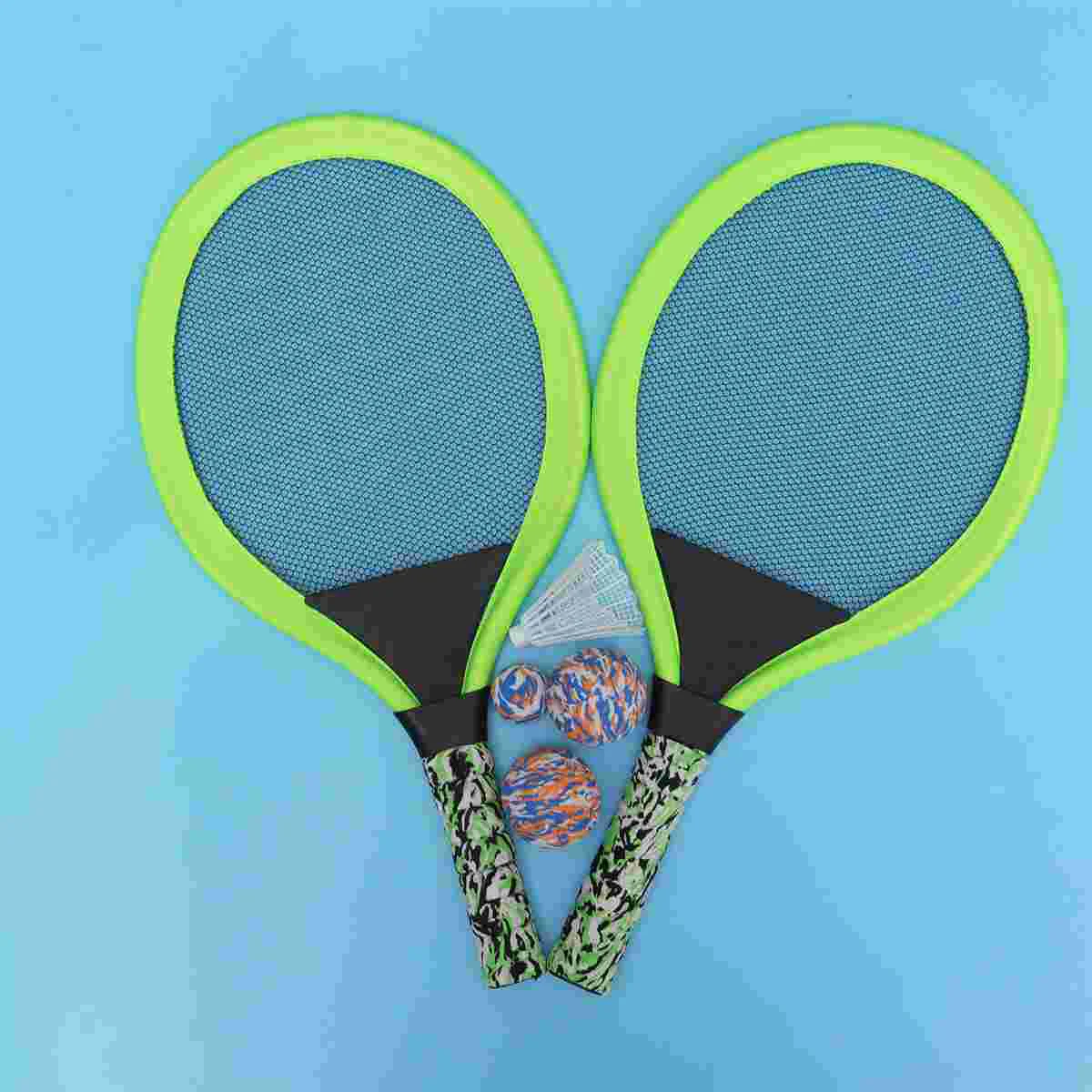 Tennis Racket Set Durable Handle Badminton Rackets Game Beach Toys for Children Outdoor Game Oval Green