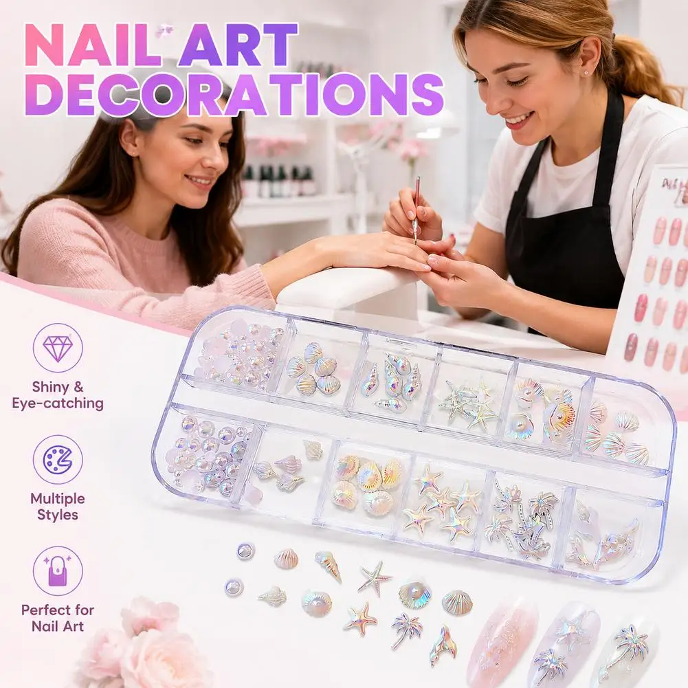 Décorations d'ongles Aurora Shell, étoiles de mer, coquillages, palmiers, flocons de résine, breloques, accessoires de manucure sirène, DIY 3D