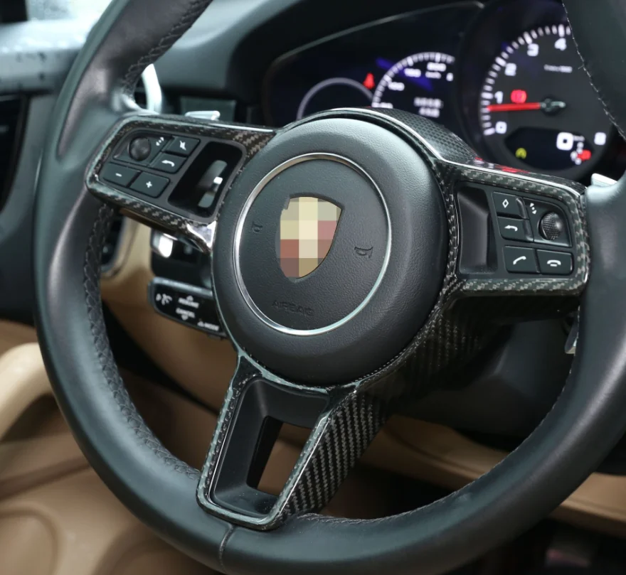 Carbon Fiber Steering Wheel Cover Sticker for Porsche Panamera Macan Cayenne 718 911 Cayman