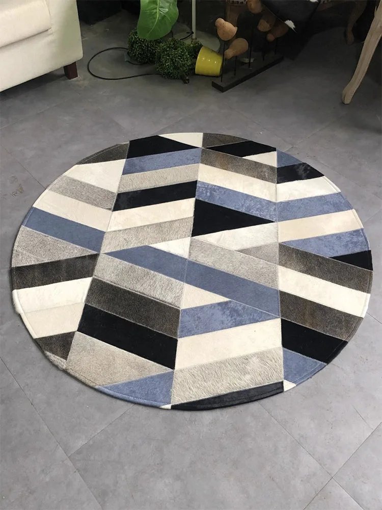 Nordic Purple Round Carpet Real Cowhide Sofa Coffee Table Floor Mat Modern Girl Room Decor Rug Cloakroom Table Chair Round Rug