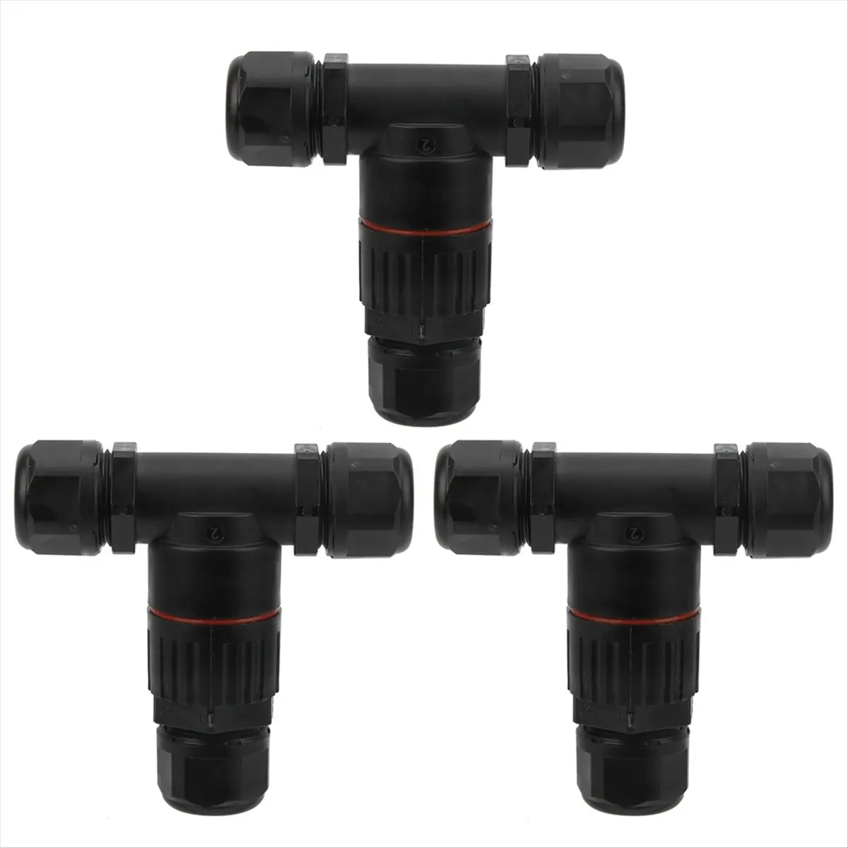 A75K 3Pcs IP68 Waterproof Connector Electrical Cable 3 Way T Shape Outdoor Industrial Wire Middle Waterproof Connector