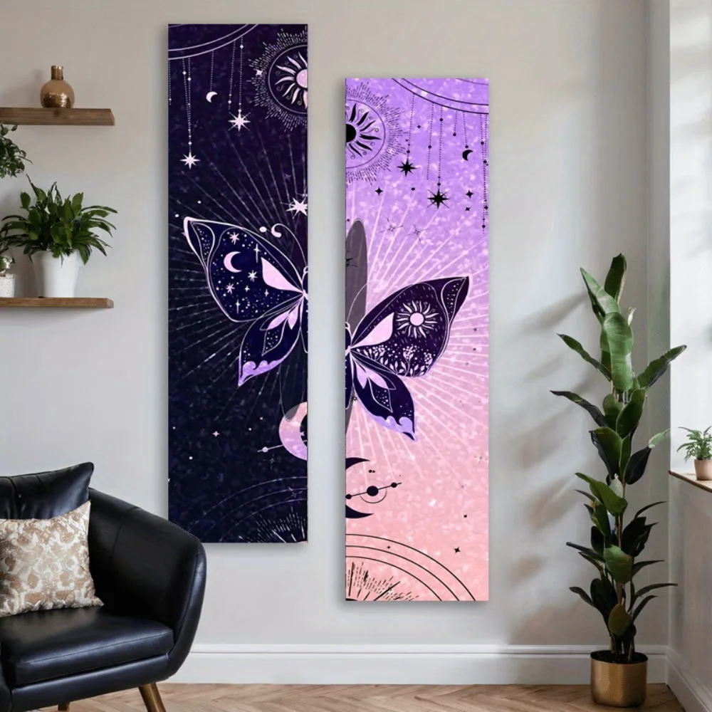 Vertikaler Wandteppich mit Schmetterlings-Himmel-Galaxie-Motiv, mehrere Größen, HD-Sublimationsdruck, Mond, Wolken, Sterne, 100 % Polyester, waschbar, für Schlafzimmer