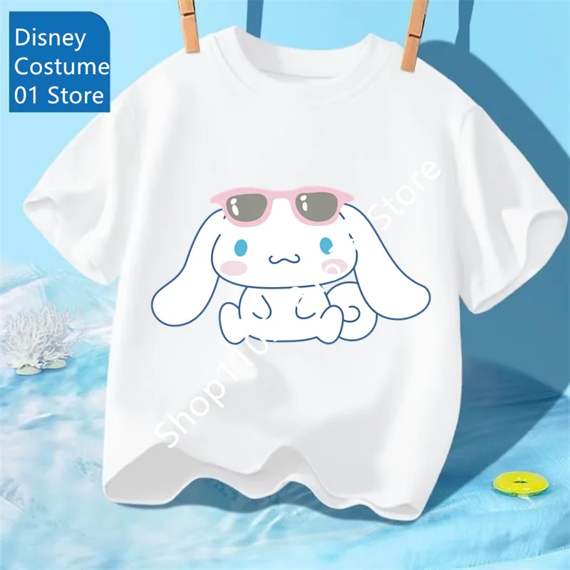 Sanrio Cinnamoroll Kinder T-shirt Top Nieuw Korte Mouw Big Ear Dog Cinnamoroll Gedrukt Ouder-kindkleding - afbeelding 2
