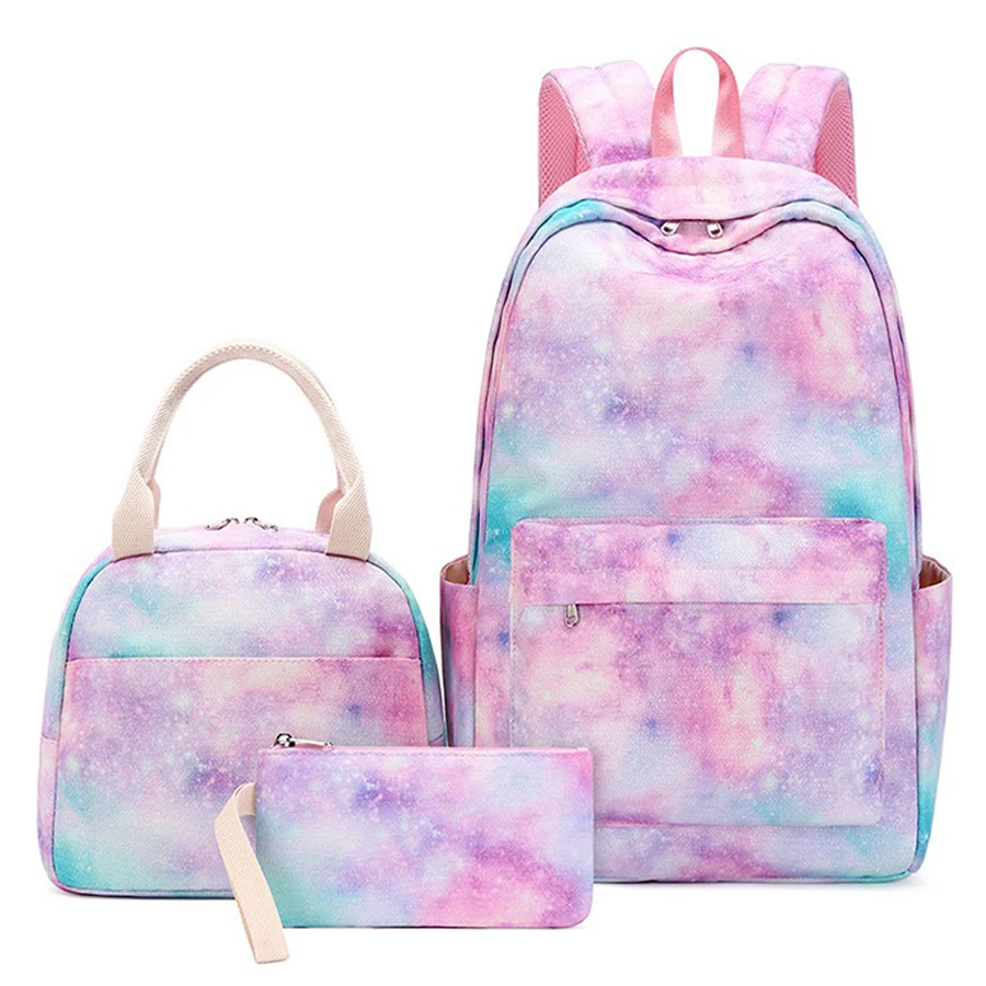 

New School Backpack For Girls Starry Sky Graffiti Print Kids School Book Bags with Lunch Box Pencil Bag Casual Daypacks