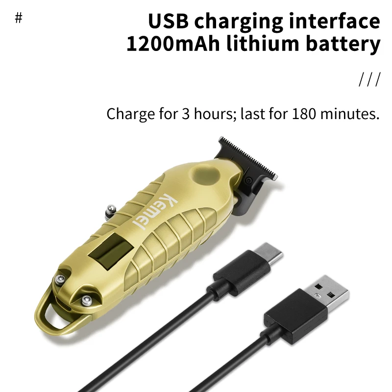 Kemei 2293 Tagliacapelli elettrici da uomo Barbiere professionale Tagliacapelli Intaglio senza fili Tagliacapelli in lega per il corpo