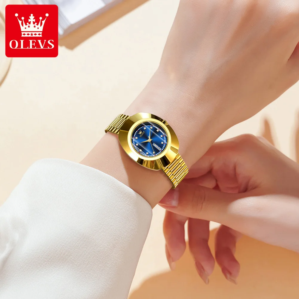 OLEVS 7017Luxury Quartz Women's Watch Gold Tungsten steel Band Diamond Scale Calendar Date  Waterproof Women Hand Clock Trend