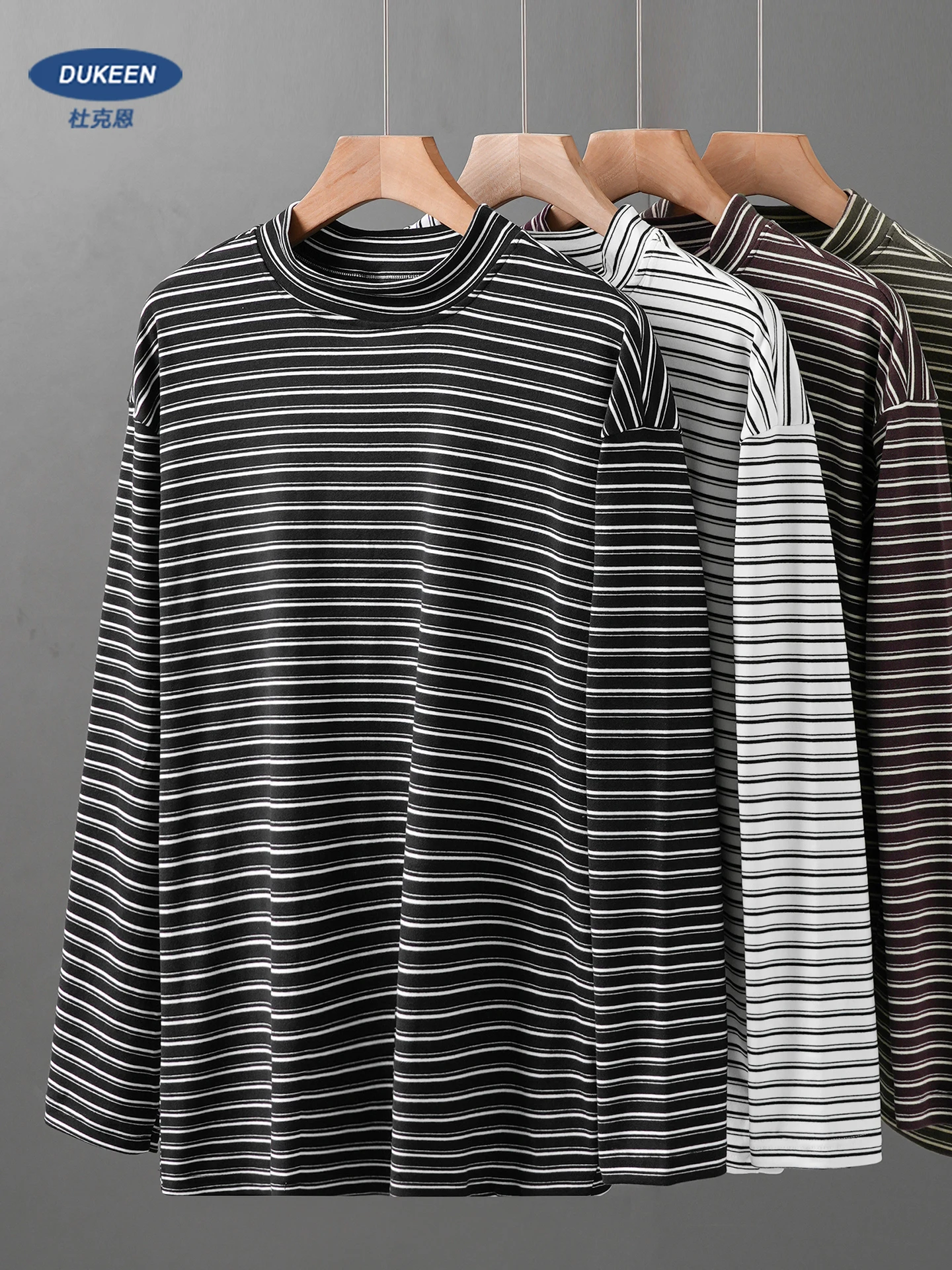 DUKEEN 300G Heavyweight Men's Dralon Thermal Undershirts Winter Mock Turtleneck Striped Inner Layer Long Sleeve T Shirts for Men