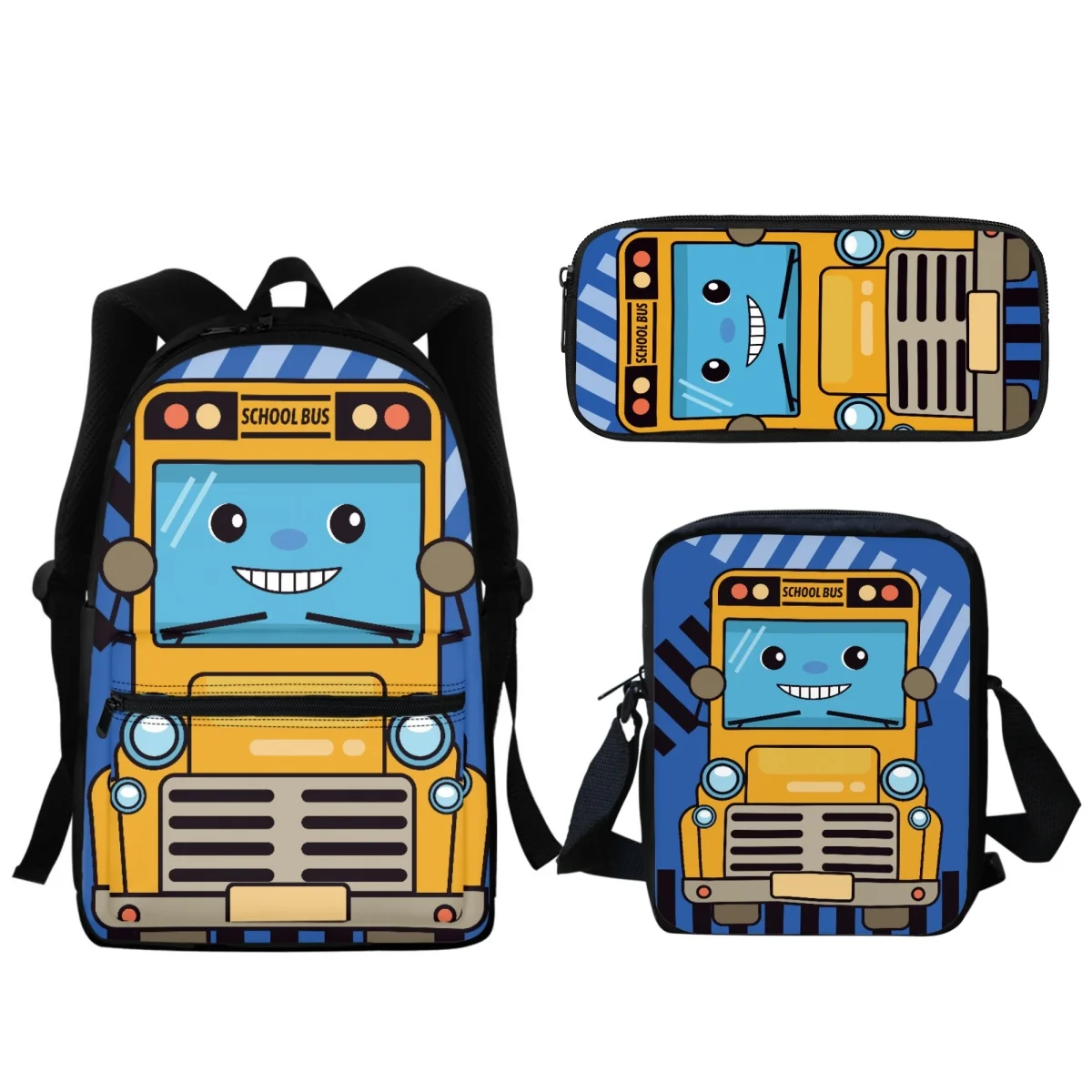 Escola dos desenhos animados ônibus padrão zíper bolso mochila viagem casual pequena mochila estudante do sexo feminino adolescente saco de escola material de estudo