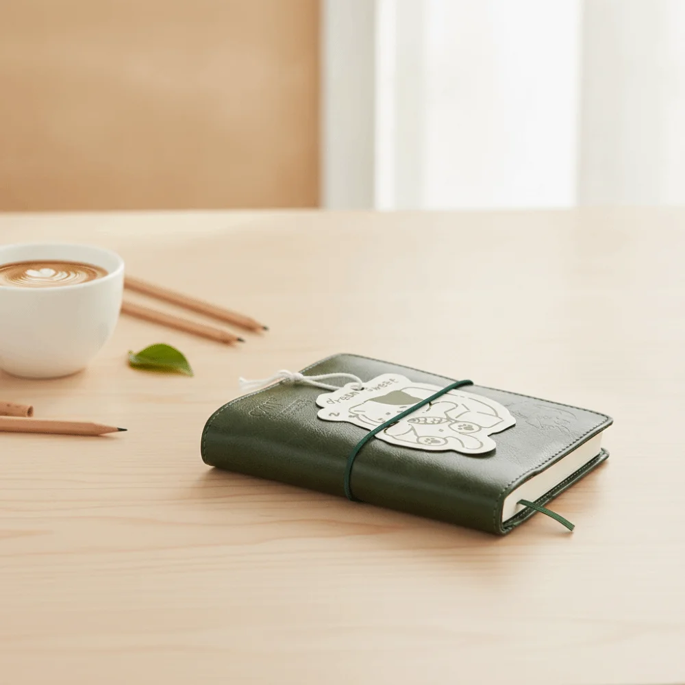 Portable Loose-Leaf Notebook PU Leather Hardcover 5-Ring Work Record Book with Calculator 80 Sheets Binder Notepad