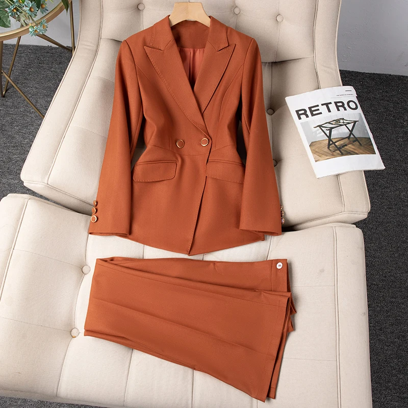 

ZJYT Business Chic Office Lady Blazer Pant Sets 2 Pieces Womens Outfit Plus Size Long Sleeve Jacket Coat Trousers Suit Workwear