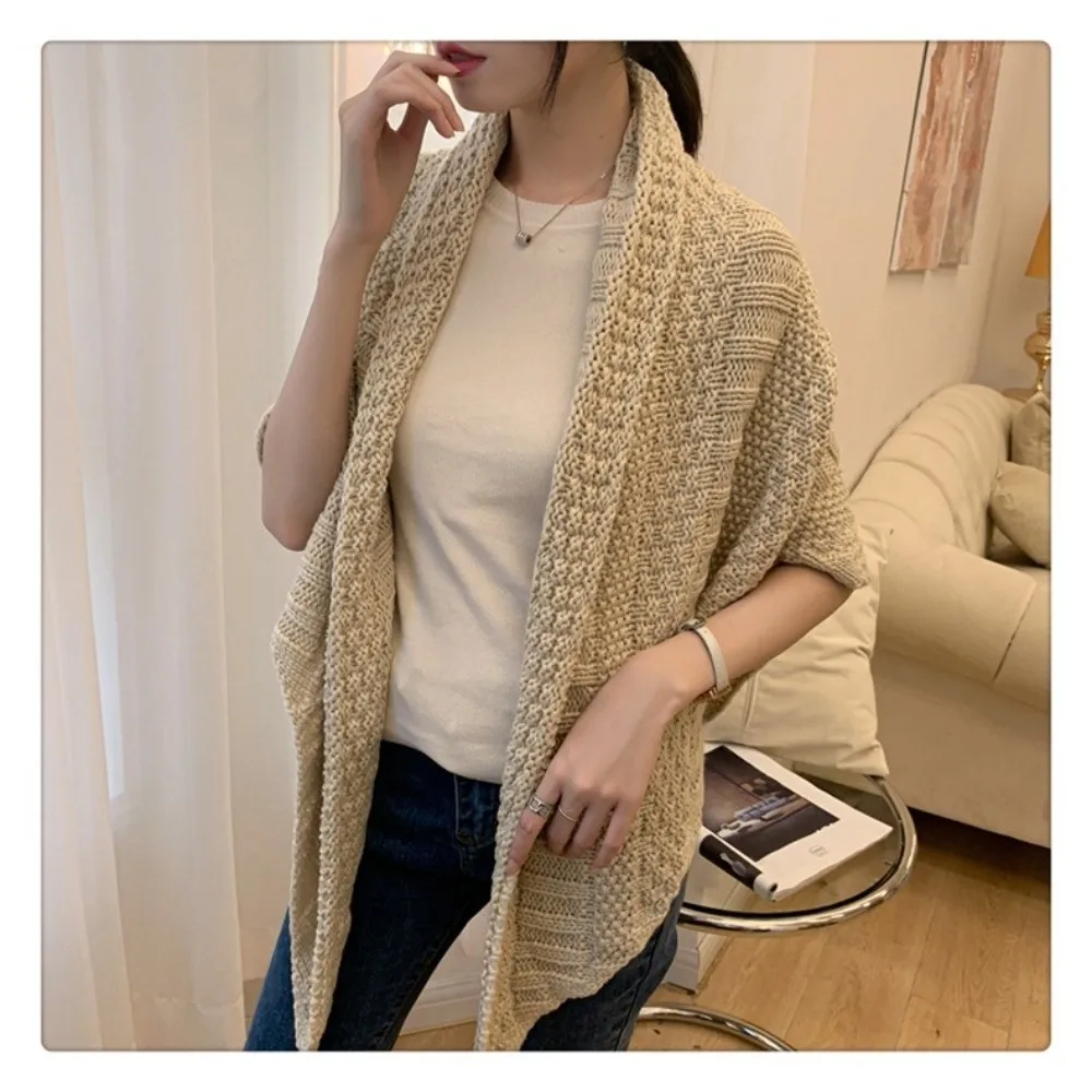 

Casual Knitted Triangle Knotted Shawl Wraps Shoulder Tops Solid Color Cardigan Cape Soft Winter Warm Travel Stoles