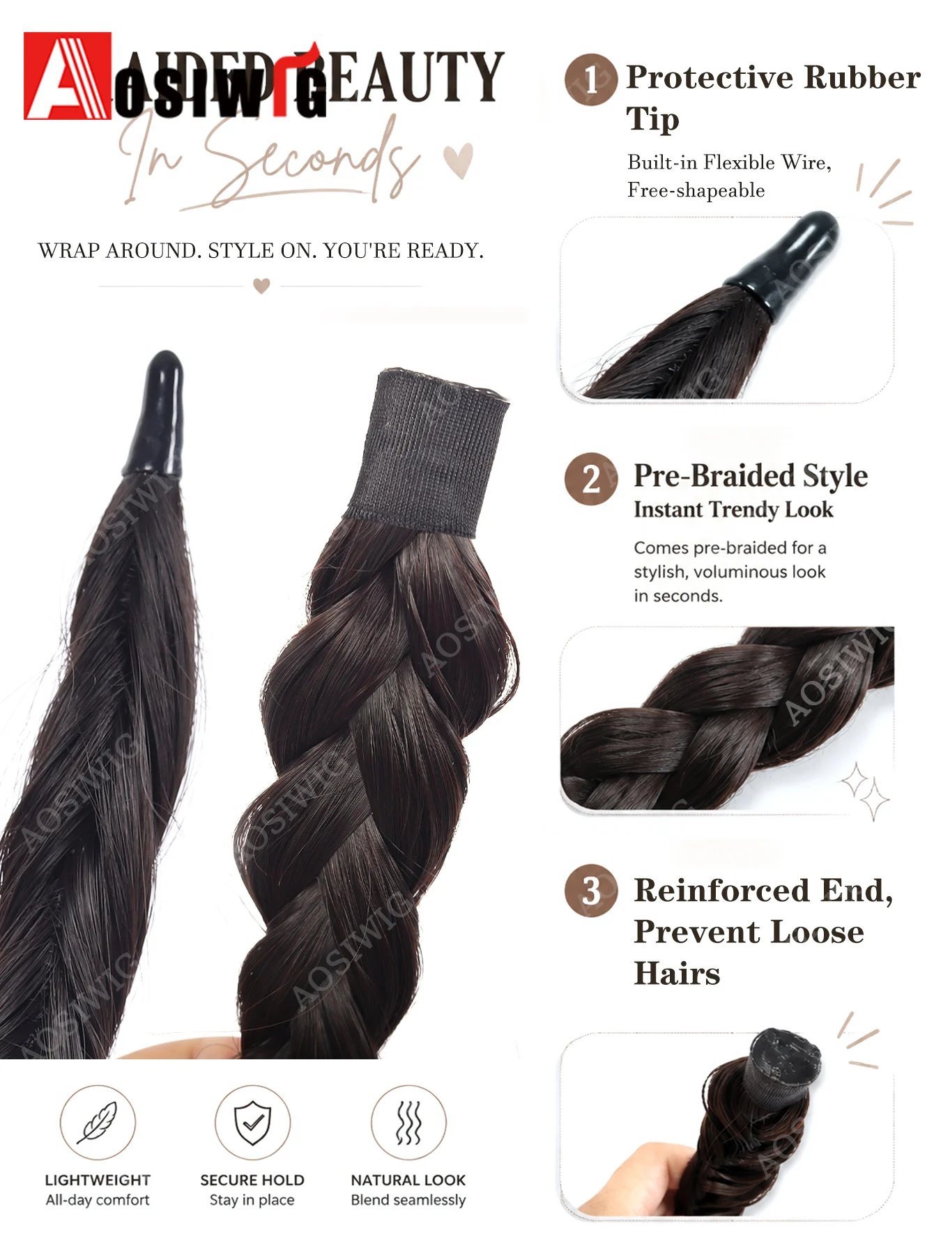 Synthetic Hair Bun Extension Braided Wrap Around Chignon Hairpiece Clip In Updo Hair Accessory for Women Wedding Party Hairstyle
