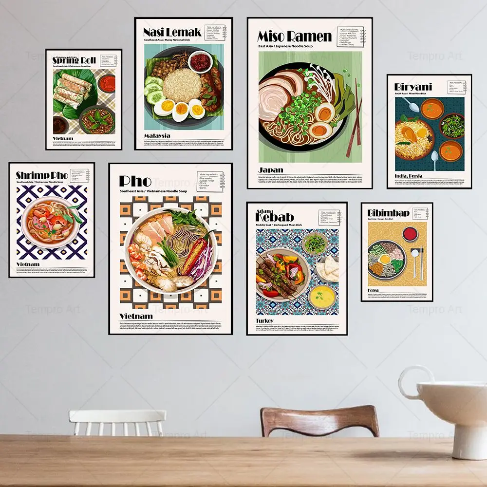 Koreanische Japanische Lebensmittel Poster Ramen Nudel Suppe Gericht Asien Küche Drucke Reise Lebensmittel Kunst Leinwand Malerei Küche Home Wand Dekor