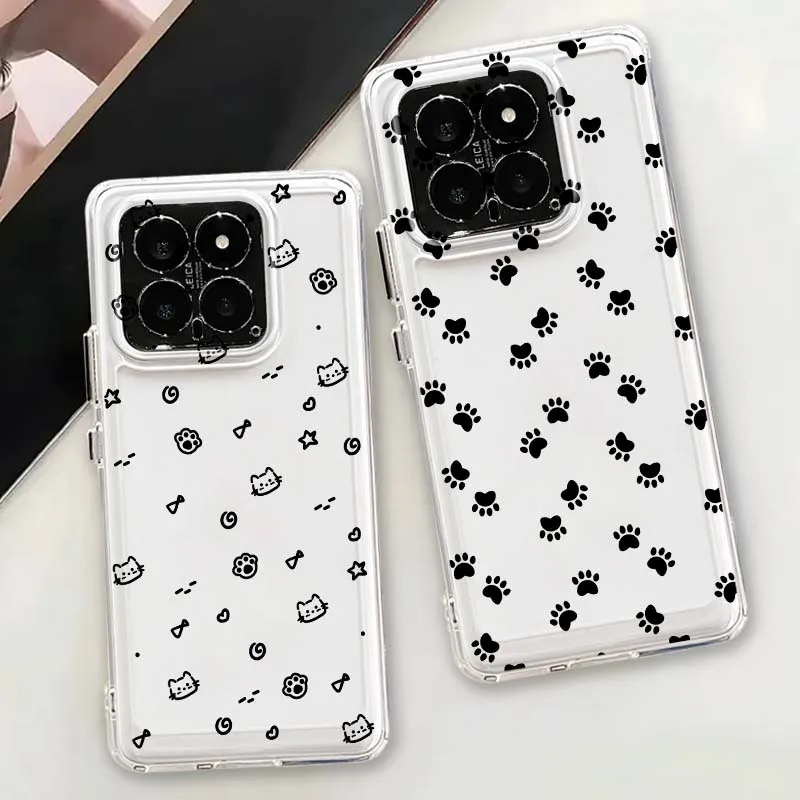 Black cat footprint design For Xiaomi 17 15 14 13 12 12S 12X 12T 11 11T Pro max Lite ultra TPU Transparent Phone Case