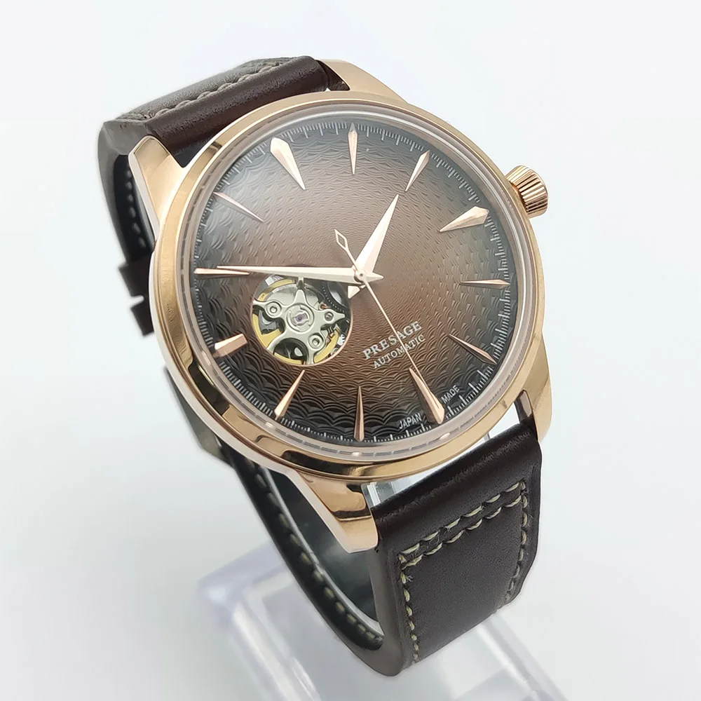 9 colors Vintage 40MM Men's Mechanical Watch NH38 Movement Skeleton Dial Waterproof Automatic Watch Leather Strap view 3