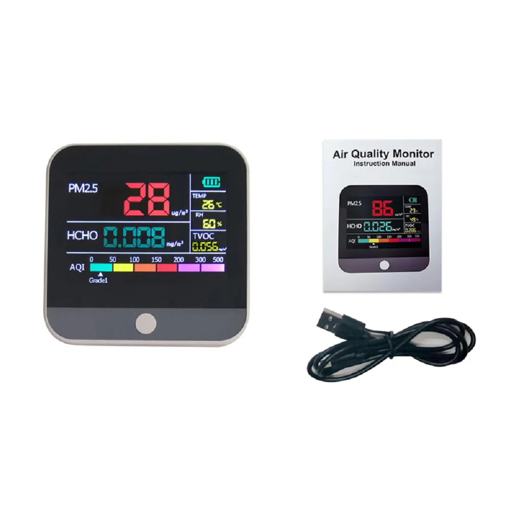 Multifunctional Air Quality Tester 8 in 1 with Digital Display for Monitoring Formaldehyde TVOC PM2.5 and Temperature